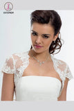 Kateprom Cap Sleeve Lace Bolero Jacket Ivory Lace Bridal Top, Cheap Lace Appliques Wedding Jacket KPJ0019