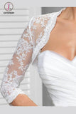 Kateprom 3/4 Sleeve Lace Wedding Cape, White Lace Wedding Jacket, Wedding Wraps KPJ0017