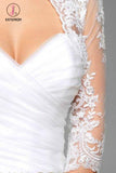 Kateprom White 3/4 Sheer Sleeve Bridal Cape Scalloped Lace Top, Lace Appliqued Wedding Wraps KPJ0015