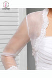 Kateprom 3/4 Sleeve Illusion Organza Bridal Jacket Scalloped Lace Top, Sheer Wedding Jacket with Lace KPJ0011
