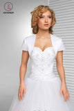 Kateprom Simple White Short Sleeve Satin Wedding Jacket, Cheap Bridal Jacket, Wedding Wraps KPJ0010
