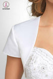 Kateprom Simple White Short Sleeve Satin Wedding Jacket, Cheap Bridal Jacket, Wedding Wraps KPJ0010