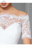 Kateprom Short Sleeve Off-the-Shoulder White Lace Bridal Jacket, Bridal Shawl, Wedding Wraps KPJ0007