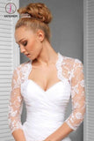 Kateprom 3/4 Sleeve Exquisite Lace Applique Bridal Jacket Scalloped Top Neck, Wedding Jacket Wraps KPJ0006