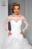Kateprom Lace Appliqued Long Sleeve Off-the-Shoulder Wedding Wraps Bridal Shawl, Sexy Wedding Shawl KPJ0004