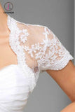 Kateprom Cheap Short Sleeve Scalloped Top Lace Bridal Jacket, Lace Wedding Wraps Jacket KPJ0003