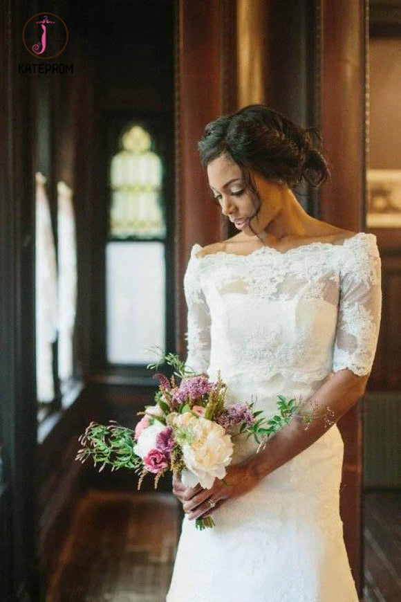 Kateprom Vintage Half Sleeve Off-The-Shoulder Lace Wedding Wraps Bridal Jacket KPJ0001
