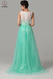 Cap Sleeves Mint Green Lace Long Prom Dresses KPP0037
