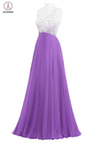 Purple One Shoulder Beaded Long Prom Dresses KPP0033