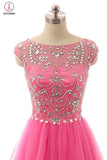 Hot Pink Beaded Long Zipper Modest Evening Prom Dresses KPP0032