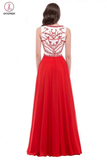 A-line Long Red Beaded Chiffon Prom Dresses KPP0026