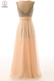 Long Beaded A-line Open Back Elegant Prom Dresses KPP0024