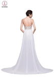 Lace Long Chiffon White Halter Open Back Prom Dresses KPP0022
