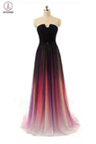 A-line Black Navy Blue Ombre Chiffon Long Prom Dress,Bridesmaid Dresses KPP0018