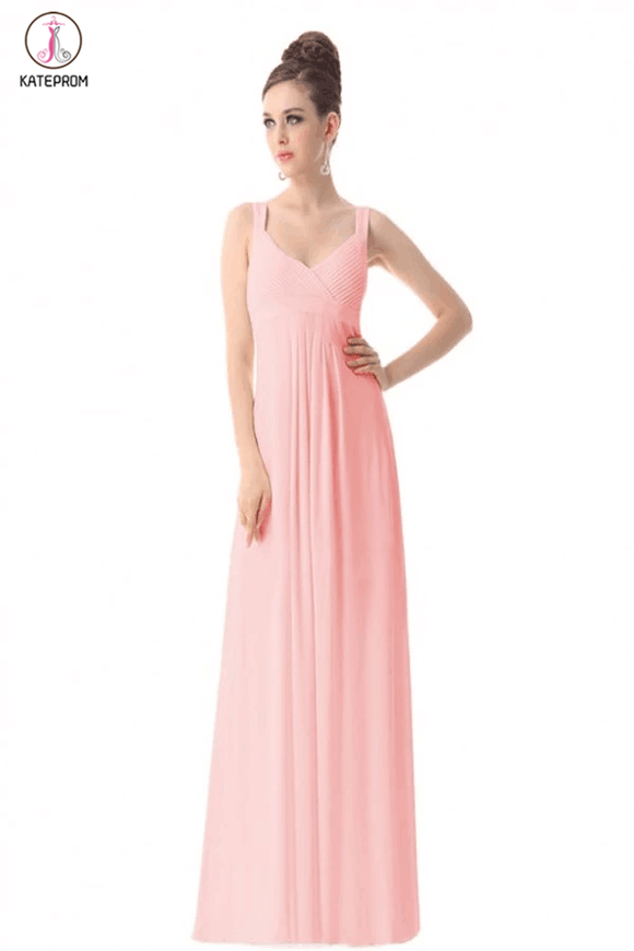 Newest Simple Pink Chiffon Long Prom Bridesmaid Dresses KPP0052