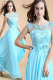Backless Light Sky Blue Backless Chiffon Long Lace Beaded Prom Dresses KPP0050