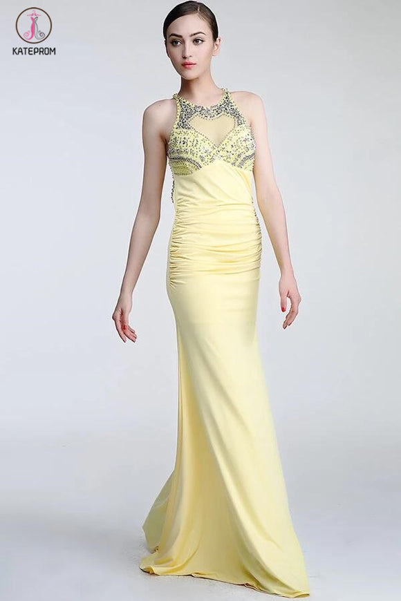 Daffodil Long Beaded Open Back Prom Evening Dresses KPP0046