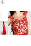 Open Back Red Long Lace Beaded Prom Evening Dresses KPP0044