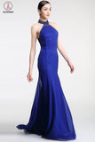 Halter Sheath Royal Blue Mermaid Long Prom Dresses KPP0043