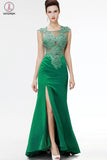 Green Lace Beaded See Through Mermaid Sexy Prom Dresses KPP0041