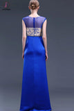 Sheath Royal Blue Mermaid Cap Sleeves Long Prom Dresses KPP0040