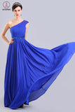 One Shoulder Chiffon Long Royal Blue Simple Prom Dresses KPP0039