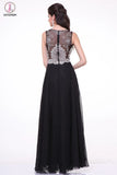 Chiffon Black Beaded Cap Sleeves Long Prom Dresses KPP0054
