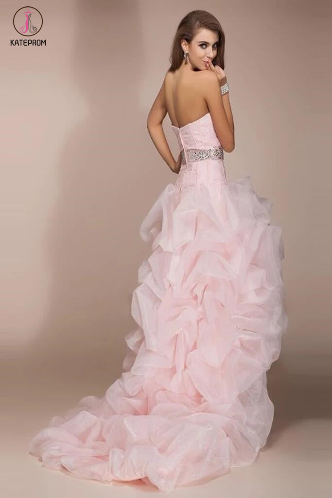 Pink High Low Backless Beaded Short Front Long Back Prom Dresses KPP00 –  kateprom