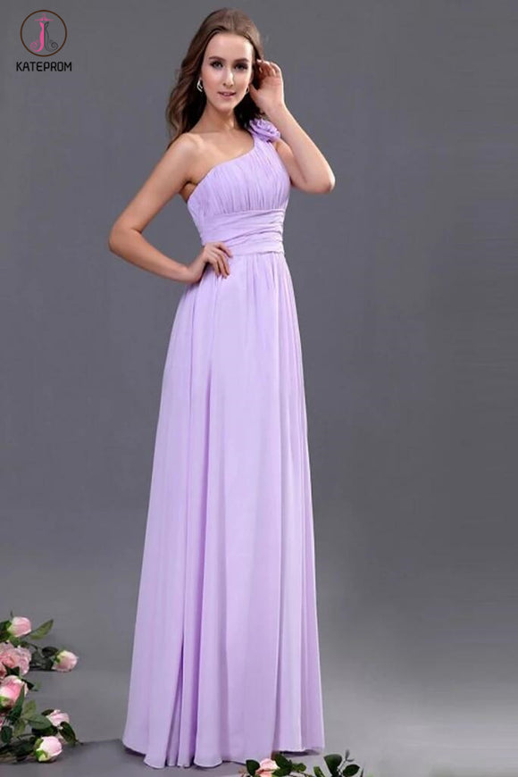 Lilac One Shoulder Chiffon Empire Long Prom Dresses KPP0059