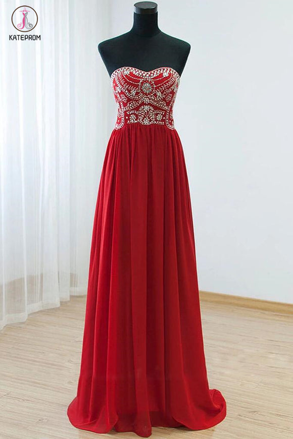 Empire Waist Red Backless Sexy Long Prom Evening Dress KPP0060