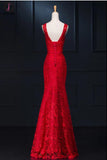 Sheath Real Sexy Red Lace Long Mermaid Backless Prom Evening Dresses KPP0066