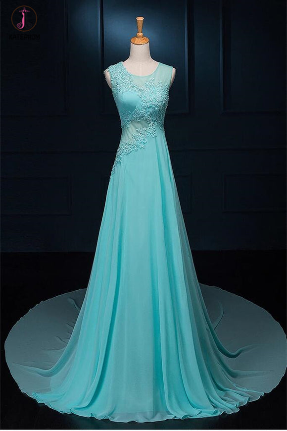 Long Lace Beaded Chiffon Modest Empire Prom Dresses KPP0067