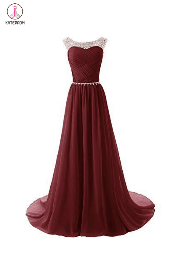 Burgundy Sweetheart Chiffon Long Prom Evening Dresses KPP0070