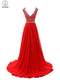 Charming Red Long Chiffon Prom Dress Evening Dress KPP0074