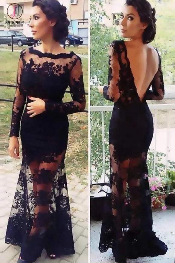  Newest Sheath Black Lace Prom Dress Evening Dress KPP0081