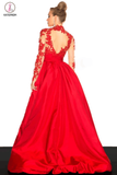 Long Sleeves Red A-Line Prom Dresses Evening Dress KPP0082