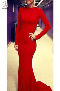 Newest Charming Red Long Sleeve Backless Prom Dress KPP0108