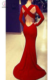Newest Charming Red Long Sleeve Backless Prom Dress KPP0108