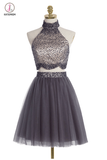 Two piece High Neck Gray Beading Homecoming Dresses KPH0023