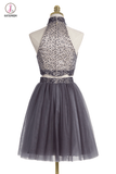Two piece High Neck Gray Beading Homecoming Dresses KPH0023