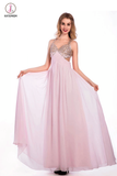 Floor-length Pink Chiffon V-neck Prom Dresses Homecoming Dress KPP0114