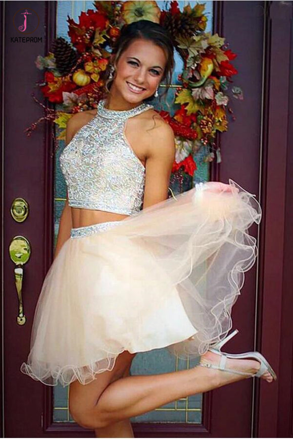 Two Piece Tulle Beading Prom Dresses Homecoming Dresses KPH0025