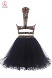 Two-piece High Neck Navy Blue Organza Homecoming/Prom Dresses KPH0027