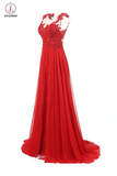 Sweep Train Chiffon Sleeveless Red Prom Dresses Evening Dress KPP0118
