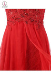 Sweep Train Chiffon Sleeveless Red Prom Dresses Evening Dress KPP0118