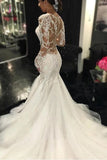Gorgeous Long Sleeves Mermaid V-neck Wedding Gown,Ivory Bridal Dress With Lace Appliques KPW0035