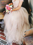 Simple Beach Wedding Dresses,A-Line Off-Shoulder Tulle Bridal Dress,Long Prom Dress KPW0034