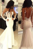 Sexy Mermaid Prom Dresses,Hot Sale Open Back Wedding Dress,Long Sleeve Formal Dress KPW0030