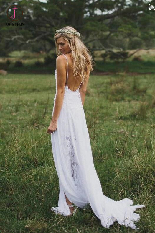 Sexy Backless Beach Wedding Dress,Spaghetti Summer Bridal Gowns,Lace V kateprom Sexy Backless Beach Wedding Dress,Spaghetti Summer Bridal Gowns,Lace V kateprom