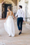 Simple Jewel Sleeveless Wedding Gown,Lace Top Wedding Dress,Tulle Beach Wedding Dress KPW0027
